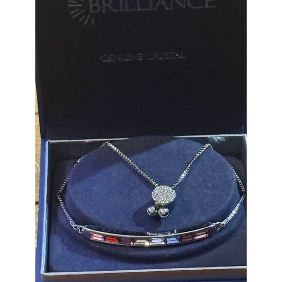 New in Box Brilliance Rainbow Crystal Bar Adjustable Lariat Bracelet 925 Plated - Picture 4 of 14